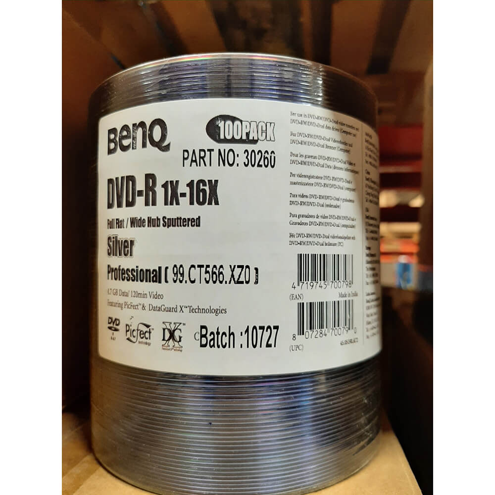 BENQ Professional DVD-R 1x-16x FF  Spindel 100 st, silver, Wide Hub Sputtered