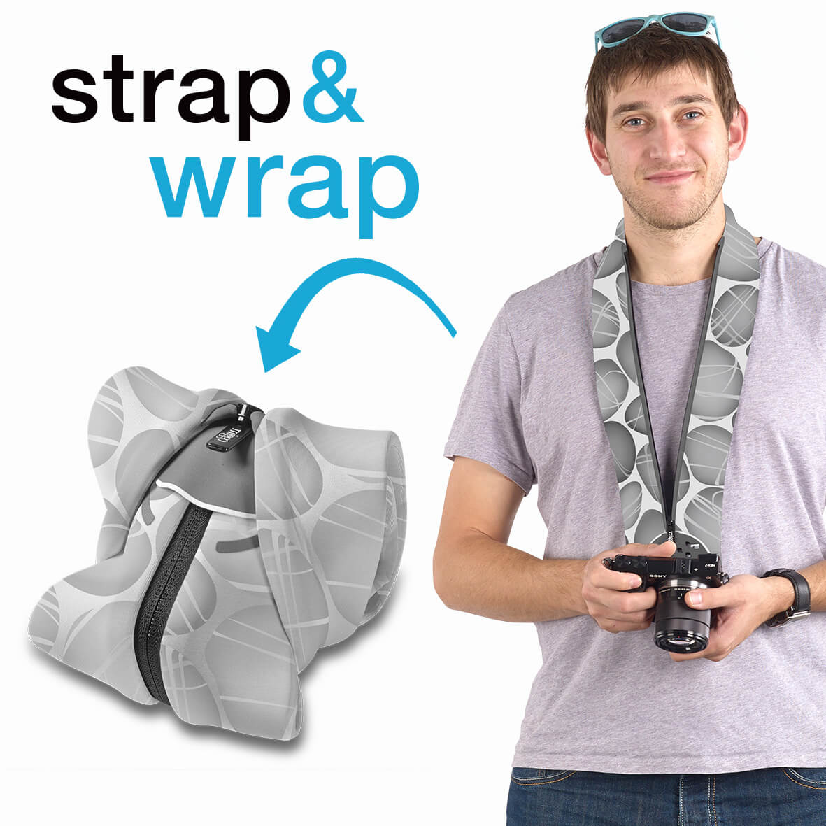 Protective Case with Strap St rap and Wrap for CSC, White/Gr