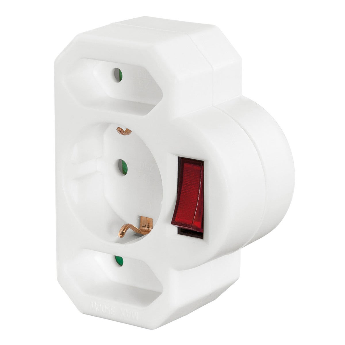 Socket Adapter 3-Way With Switch Adapter White