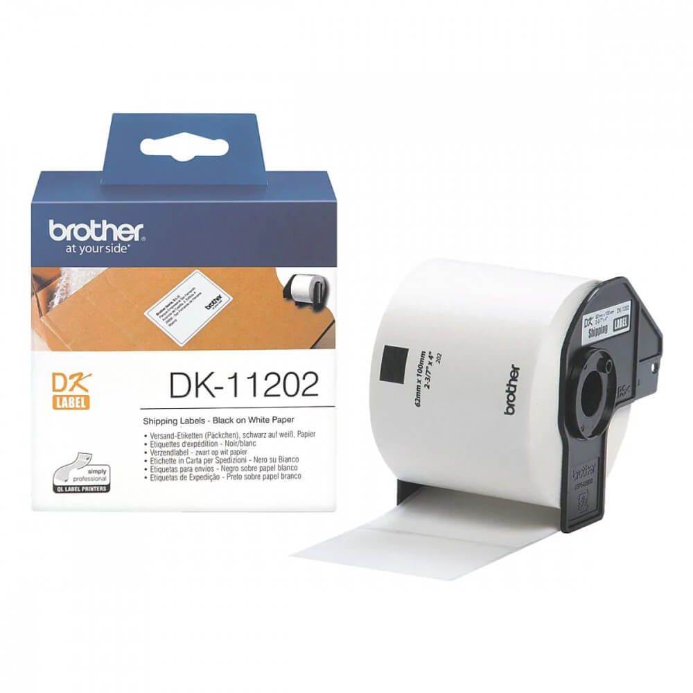 Etiketter DK11202 62x100mm Svart på Vit