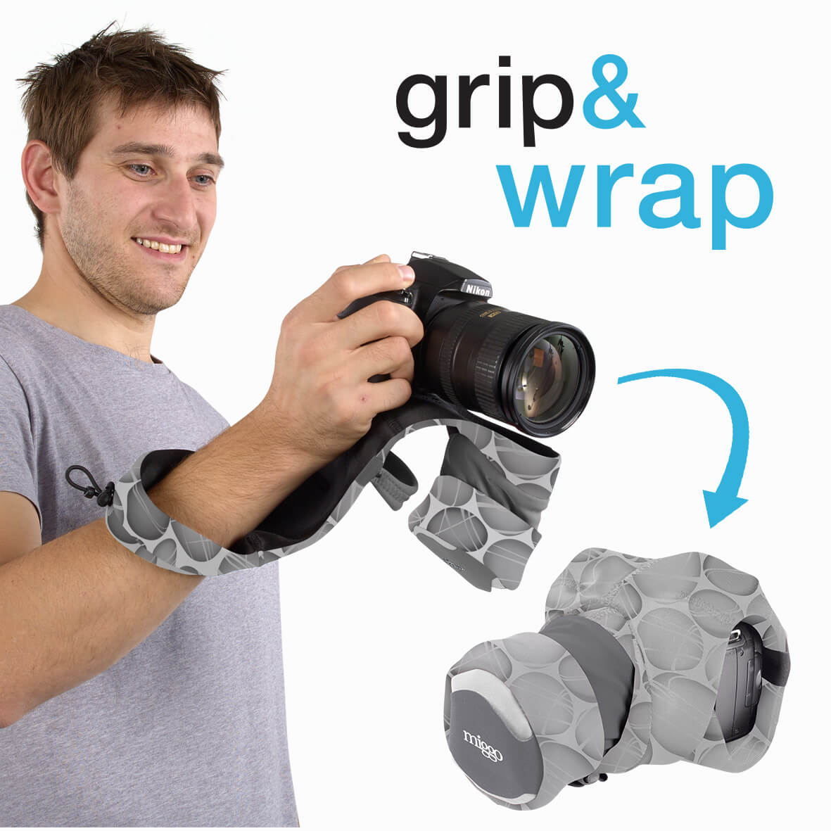 Protective Case with Grip Gri p and Wrap for DSLR, White/Gre