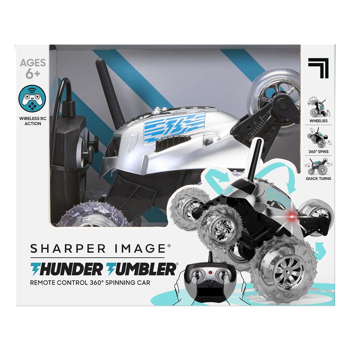 SHARPER IMAGE Toy RC Monster  Spinning Car Metallic Silver