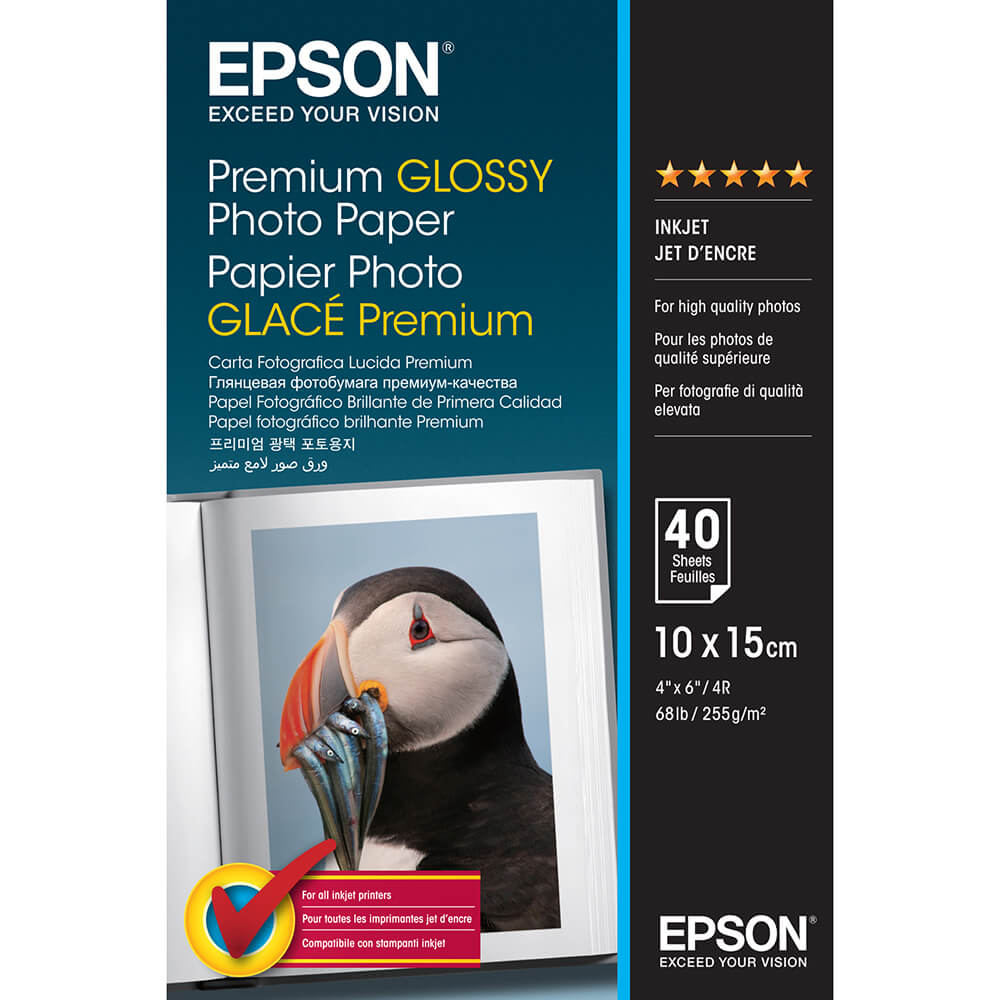 EPSON 10x15cm Premium Glossy Photo Paper 255g, 40 sheets