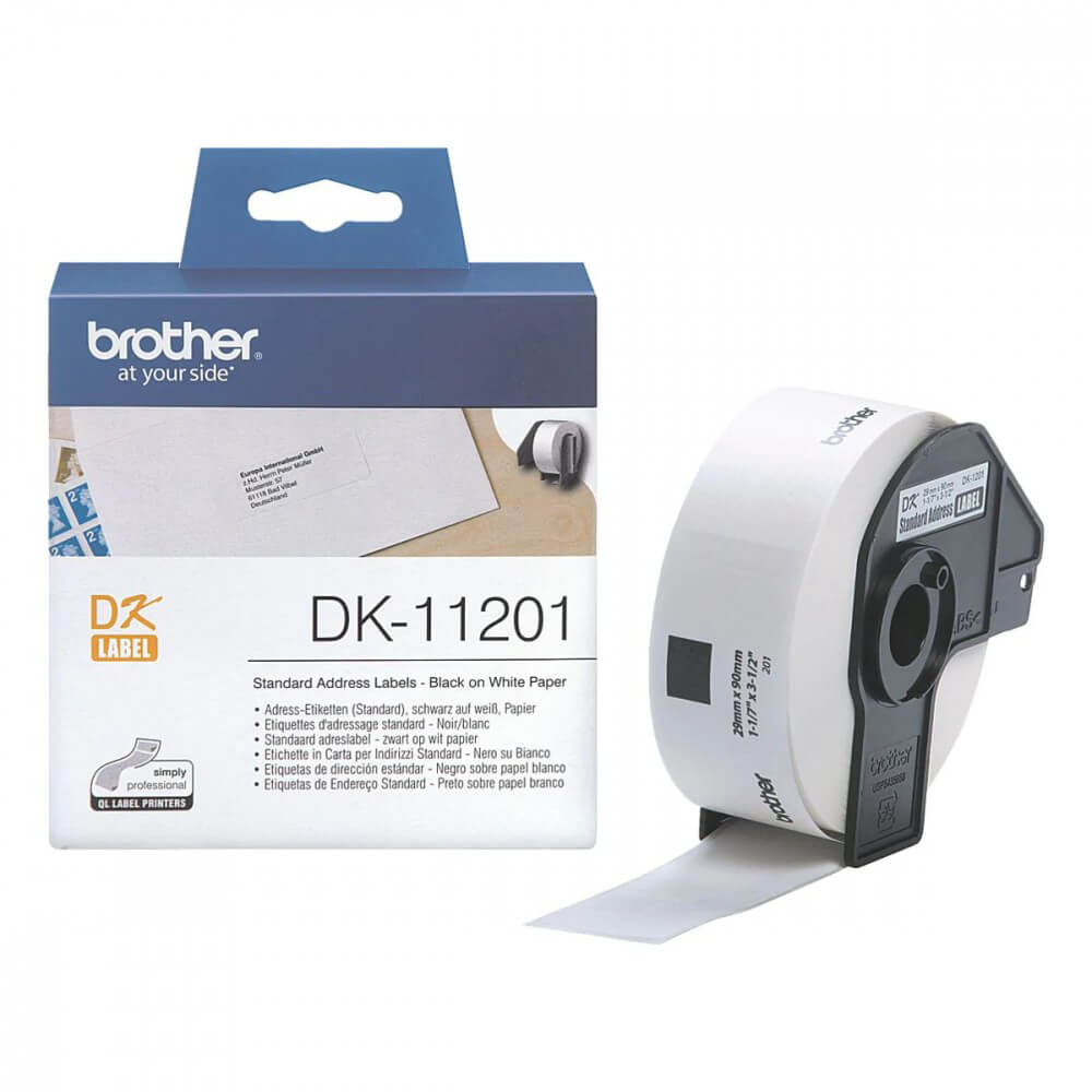 Etiketter DK11201 29x90mm Svart på Vit