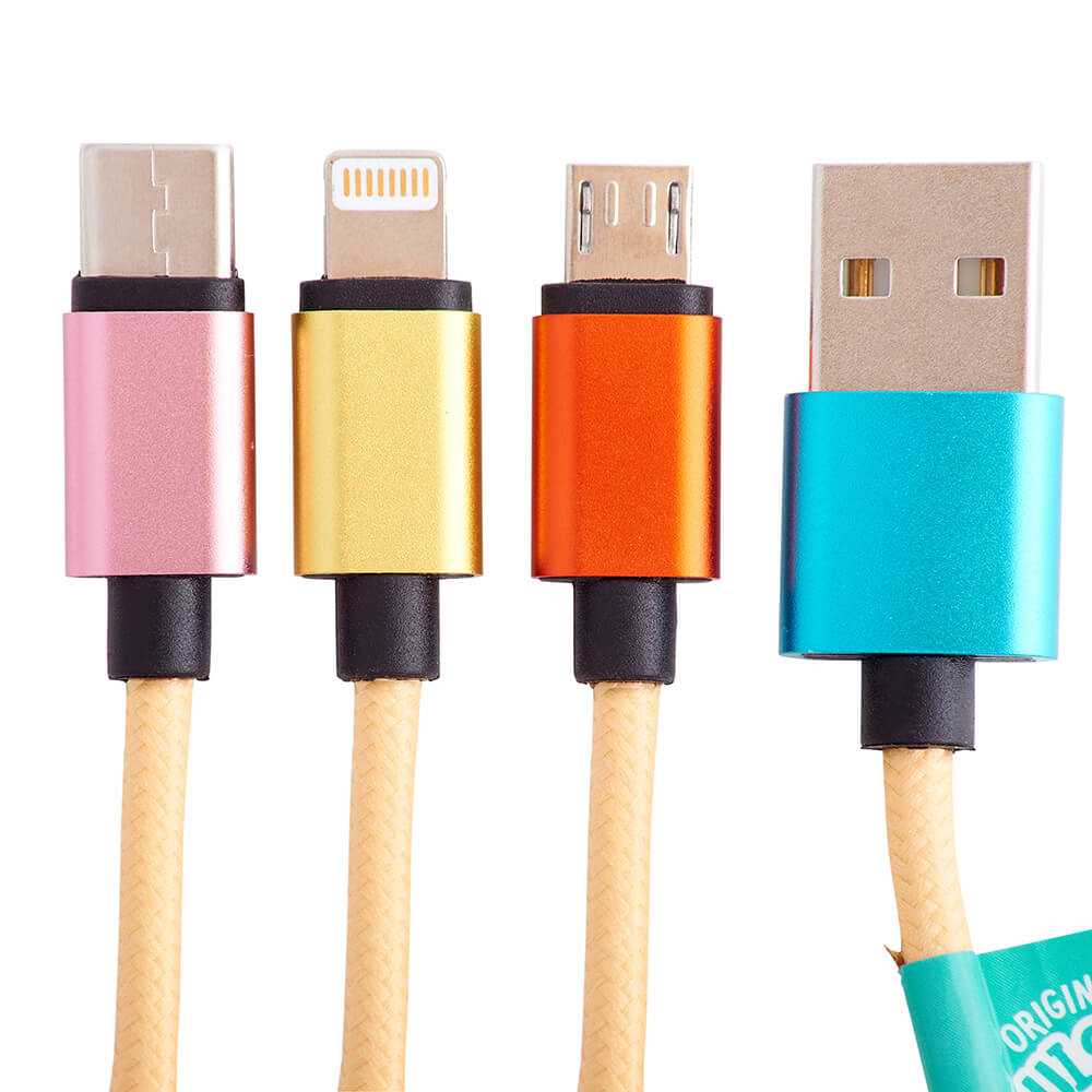 Laddningskabel 1,2m Leonard 3in1 USB-C/Micro/Lightning
