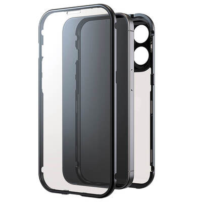 Mobilskal 360° Glas Transp/Svart - iPhone 15 Pro 