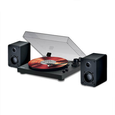 Vinyl Record Player System 5 Stereo Incl Speakers Black
