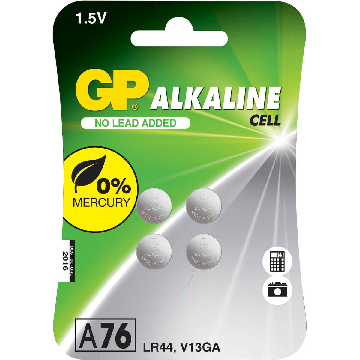 Coin Cell Alkaline LR44 A76 4-Pak