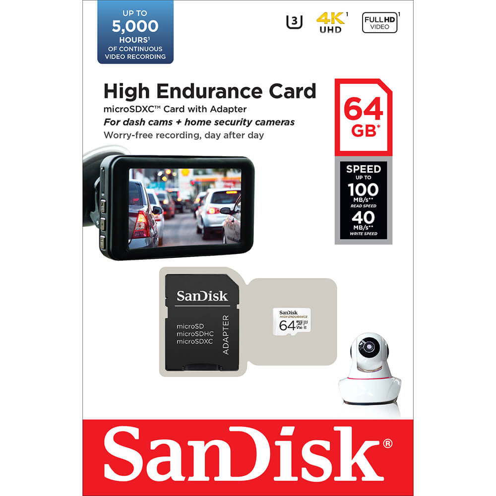 SANDISK Minneskort MicroSDHC 64GB High Endurance med adap