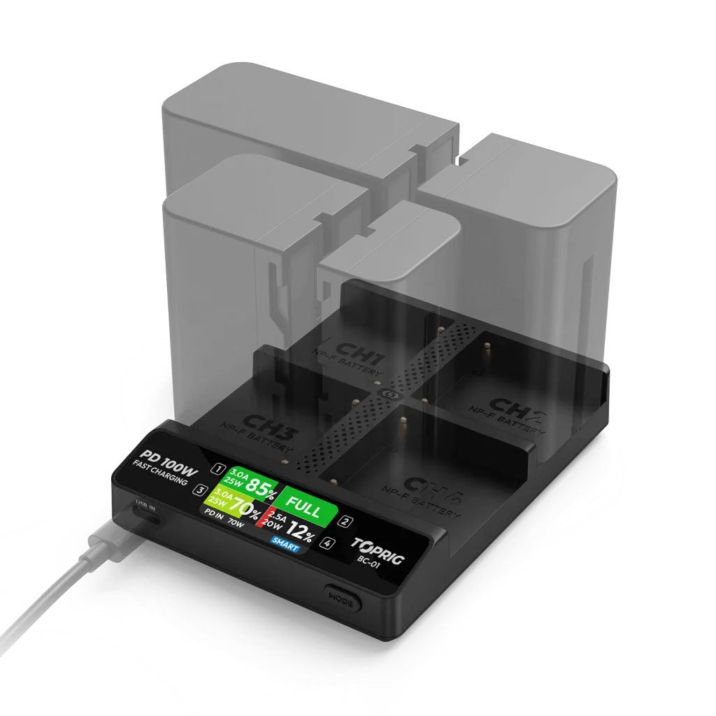 Hurtiglader TopRig 100W 4-Bay NP-F
