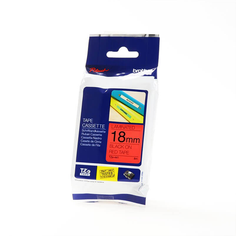 P-Touch TZE-441 18mm Musta päälle Punainen
