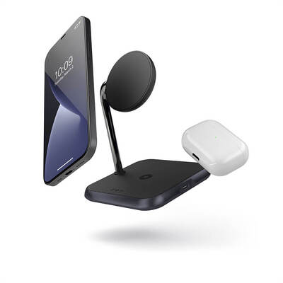 Trådlös Laddare 3in1 Alu 10W Qi Fast Charge Svart