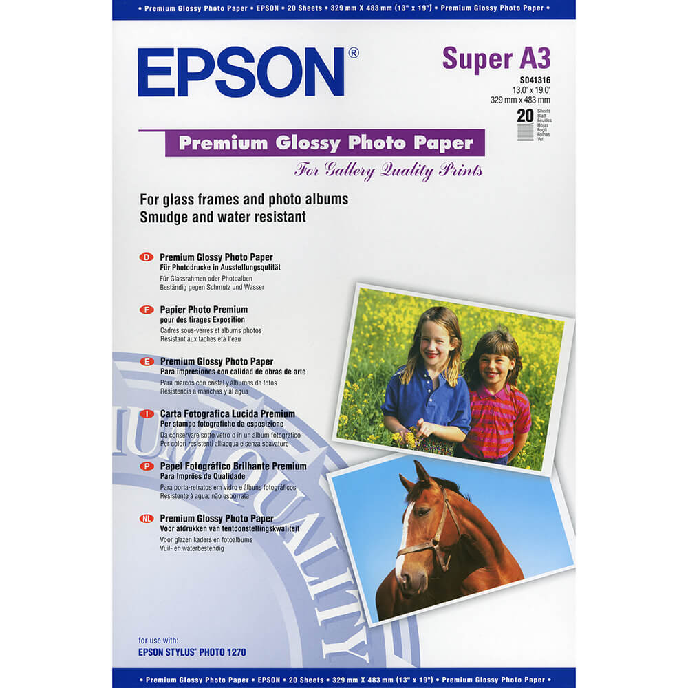 EPSON A3+ Premium Glossy Photo Paper 250g, 20 sheets