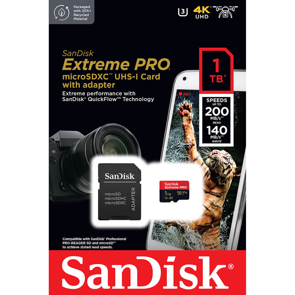MicroSDXC Extreme Pro 1TB 200MB/s A2 C10 V30 UHS-I - Tura Scandinavia