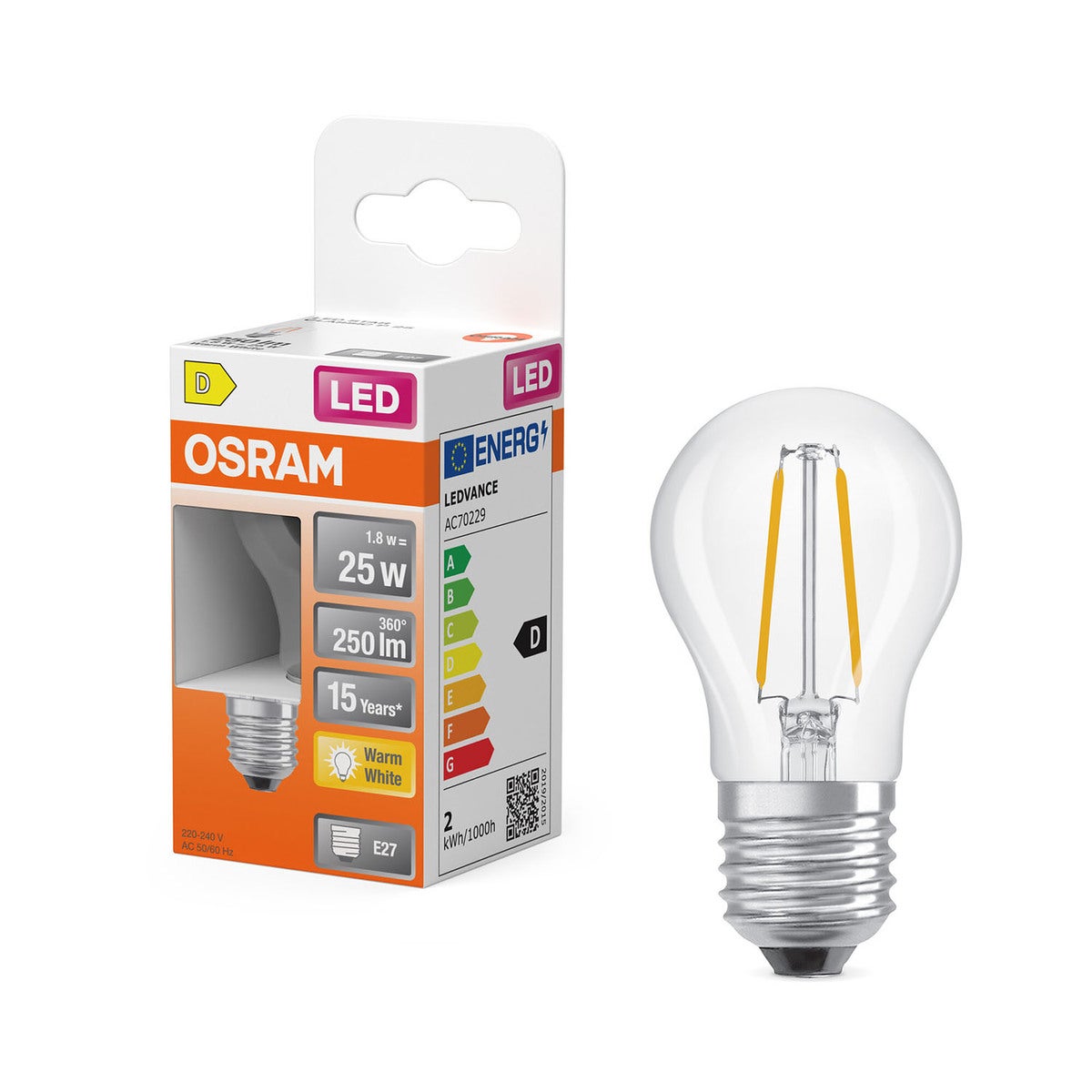 Belysning LED Retrofit Classic P 1,8W 827 Clear E27