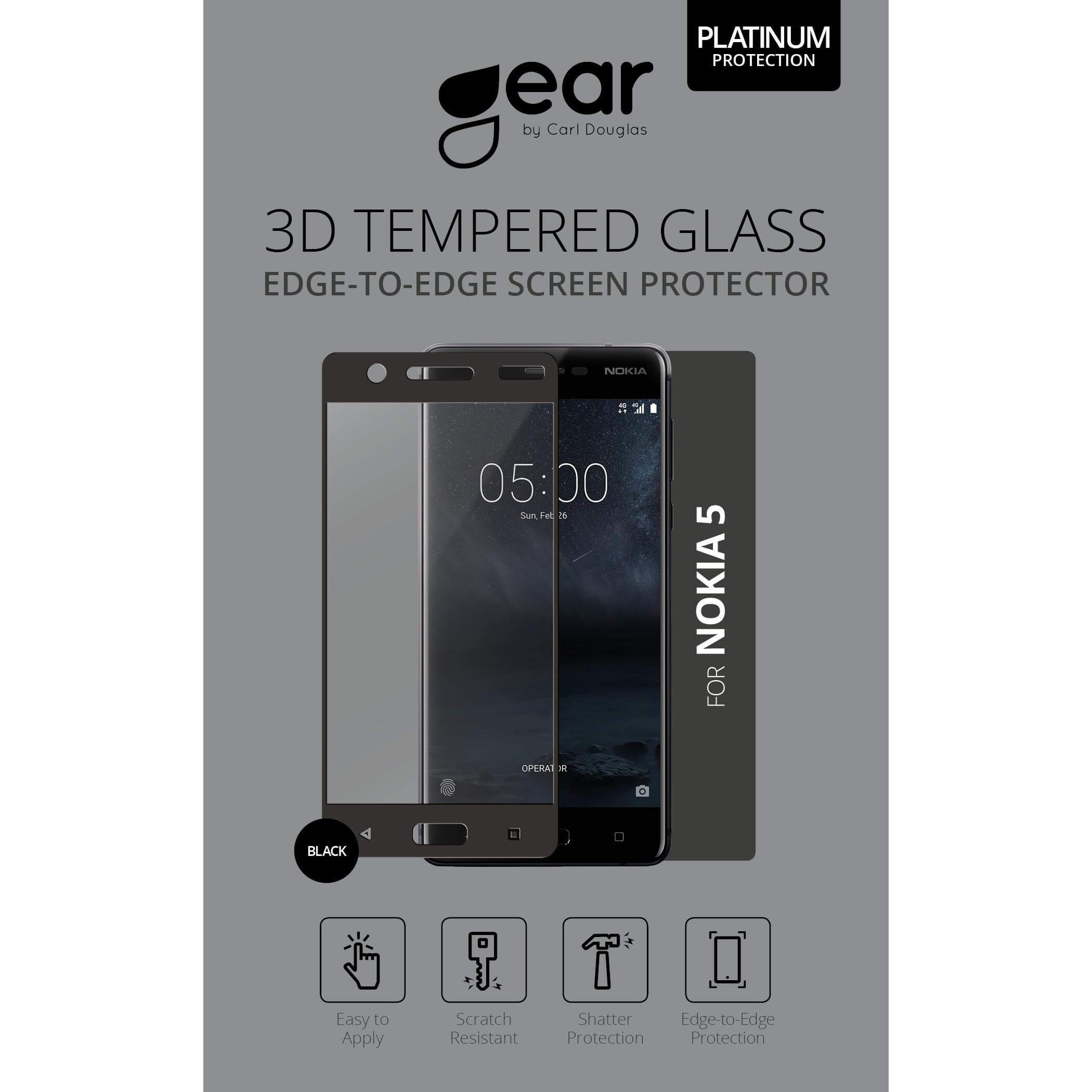 Glass Prot. Asahi Nokia5 5,2" Full Fit Svart