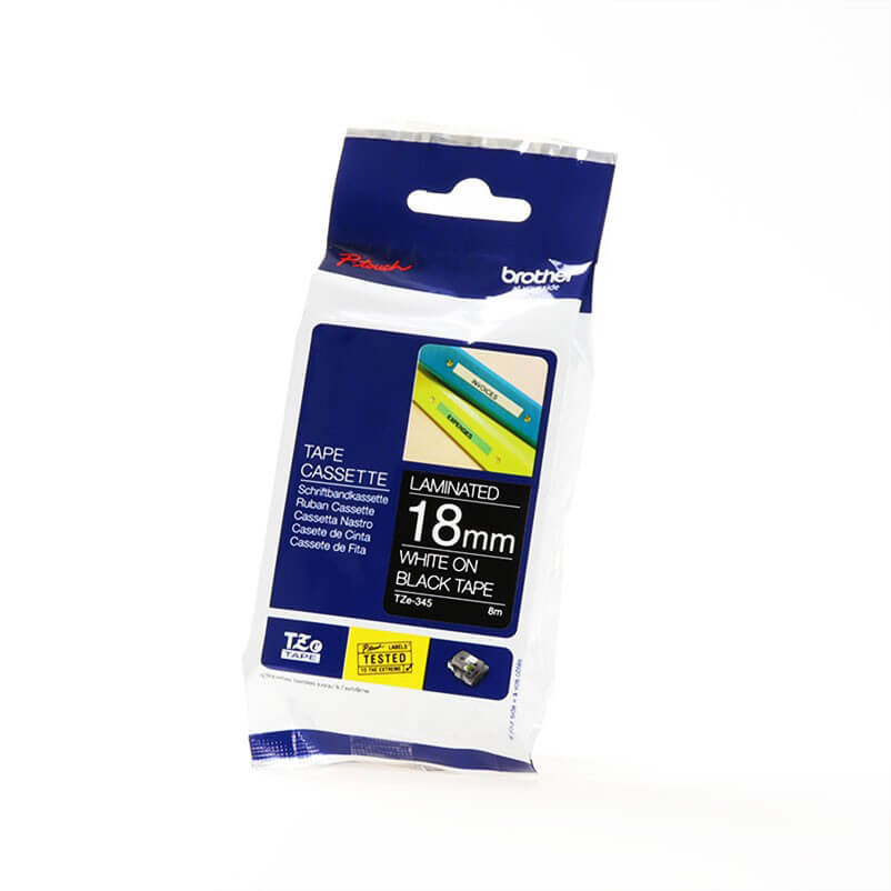 Tape TZE-345 18mm White on Black