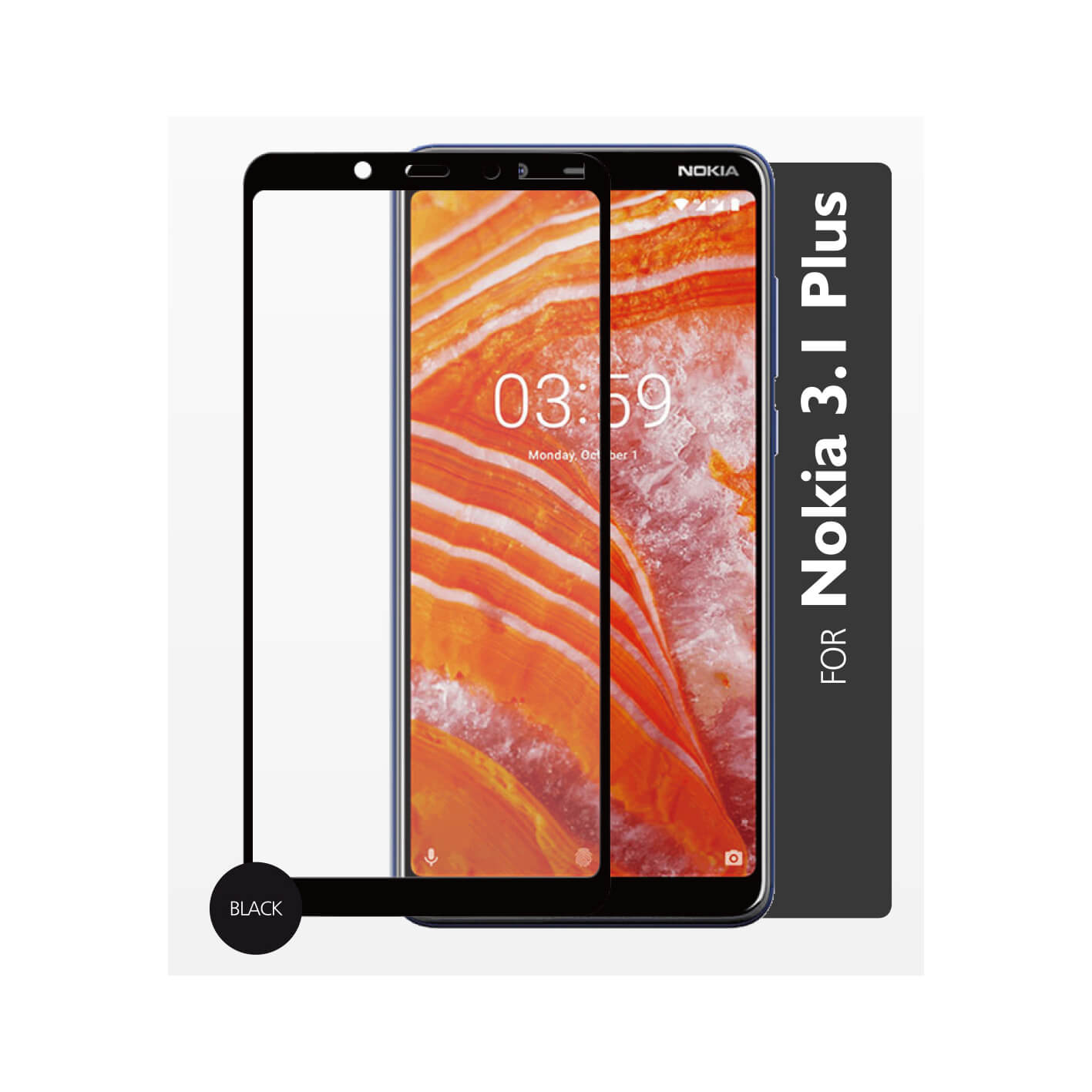 Glass Prot. 2,5D Full Cover Nokia 3.1 Plus