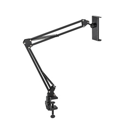 Tablet Holder w screw clamp Swivel arm Fit devices 7-12.9" Black