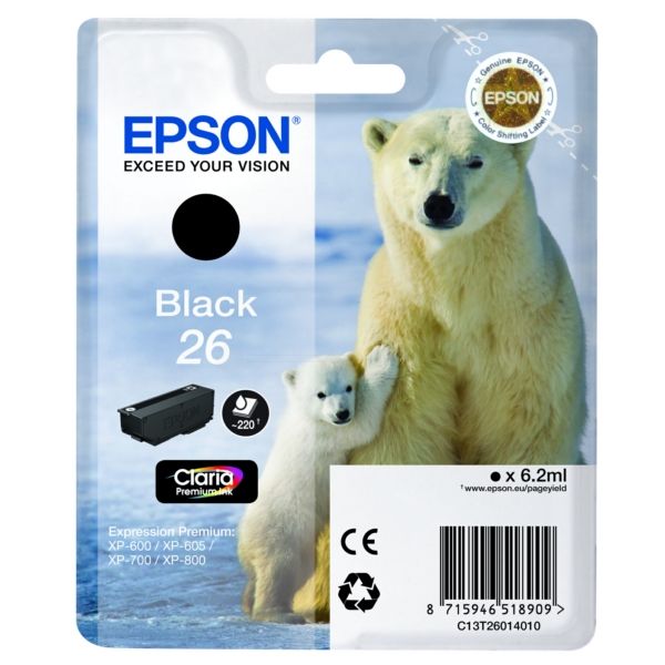 Ink C13T26014012 26 Black, Polar Bear