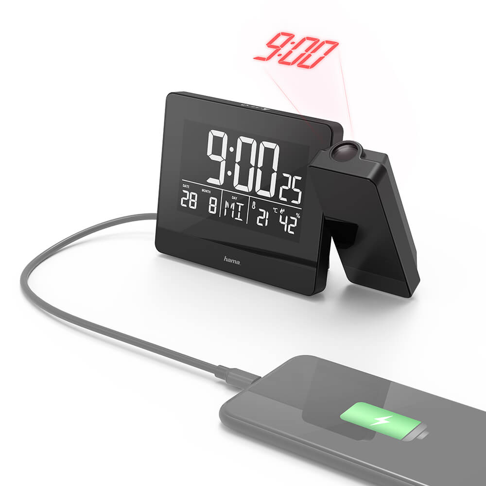 HAMA Alarm Clock Projection Plus Charge Black