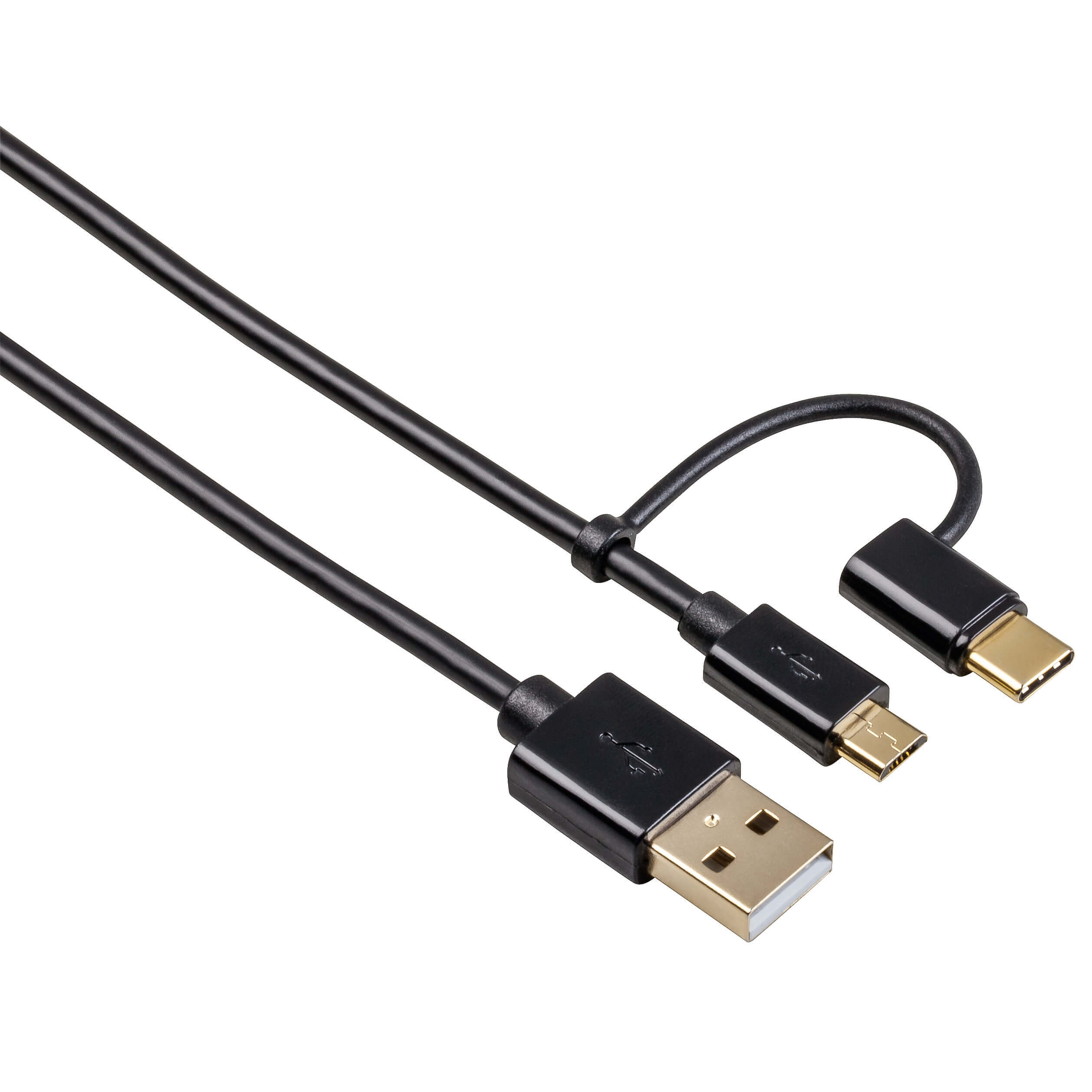 HAMA Cable 2in1 MicroUSB inkl USB-C Black 1M