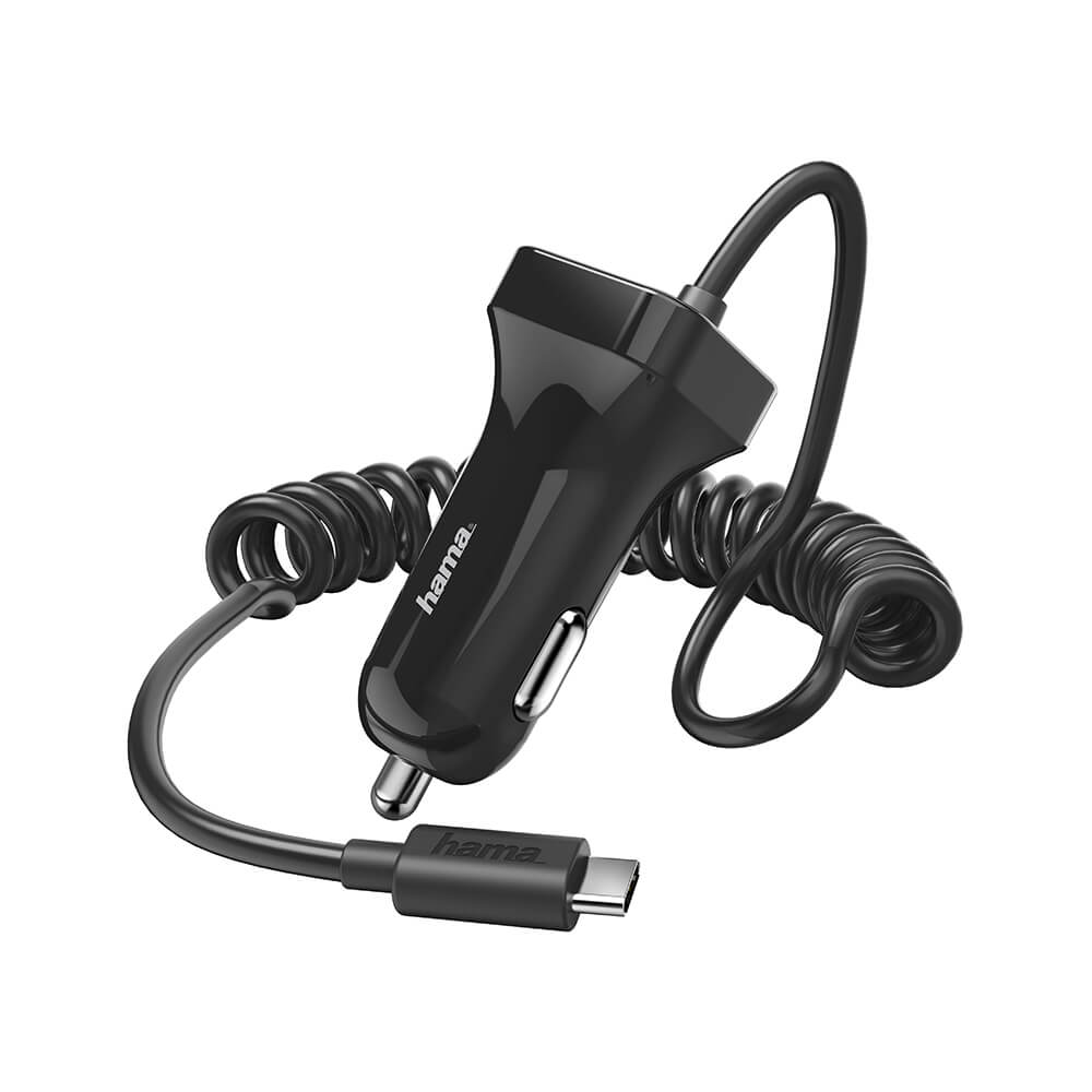 HAMA Charger 12V USB-C 2,4A mounted Cable 1m Black