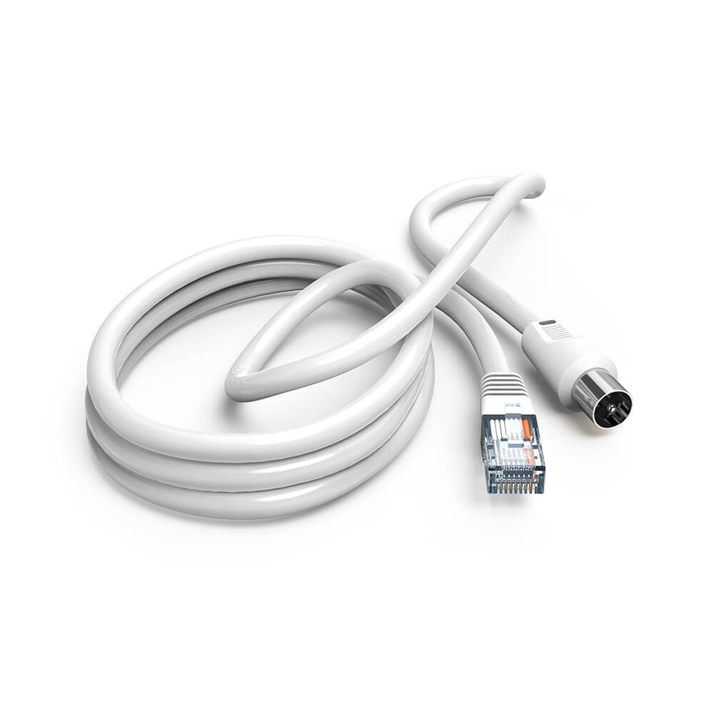 Antennkabel 75dB Koaxialkontakt till RJ45-kontakt Vit 2,5m