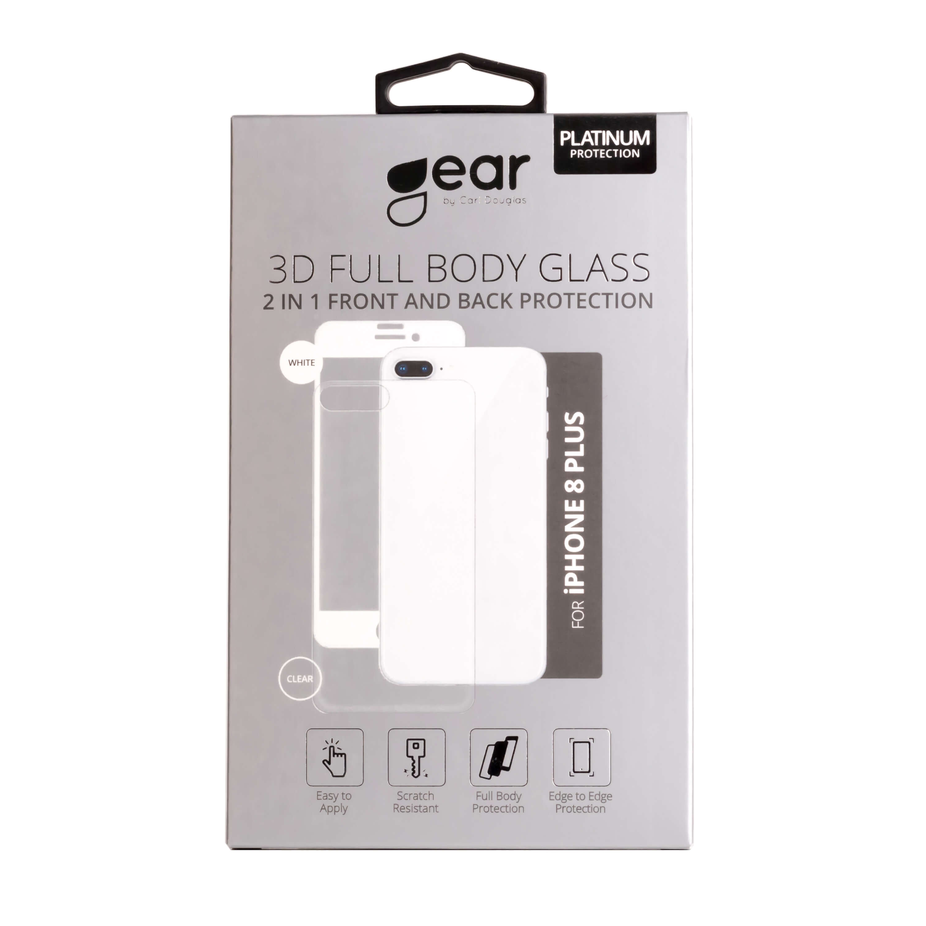 Glass Prot. 3D 2in1 Front & Back iPhone8 Plus Edge to Edge White with Clear Back