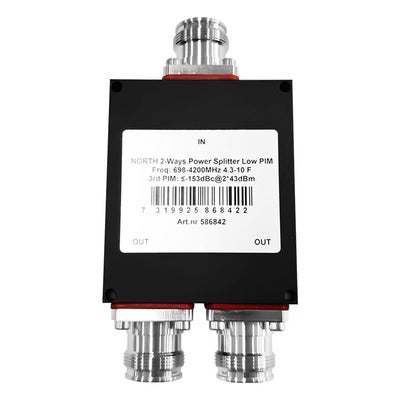 2 Way Power Splitter 698-4200MHz, 4.3-10-Female, low pim, ≥22dB isolation