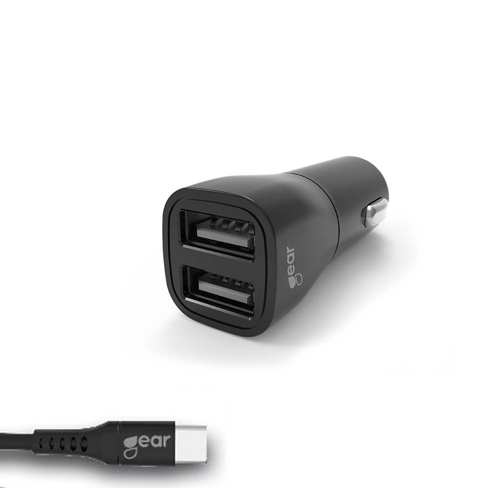 Charger 12-24V 2xUSB 3.4A Black USB-C 2.0 cable 1m