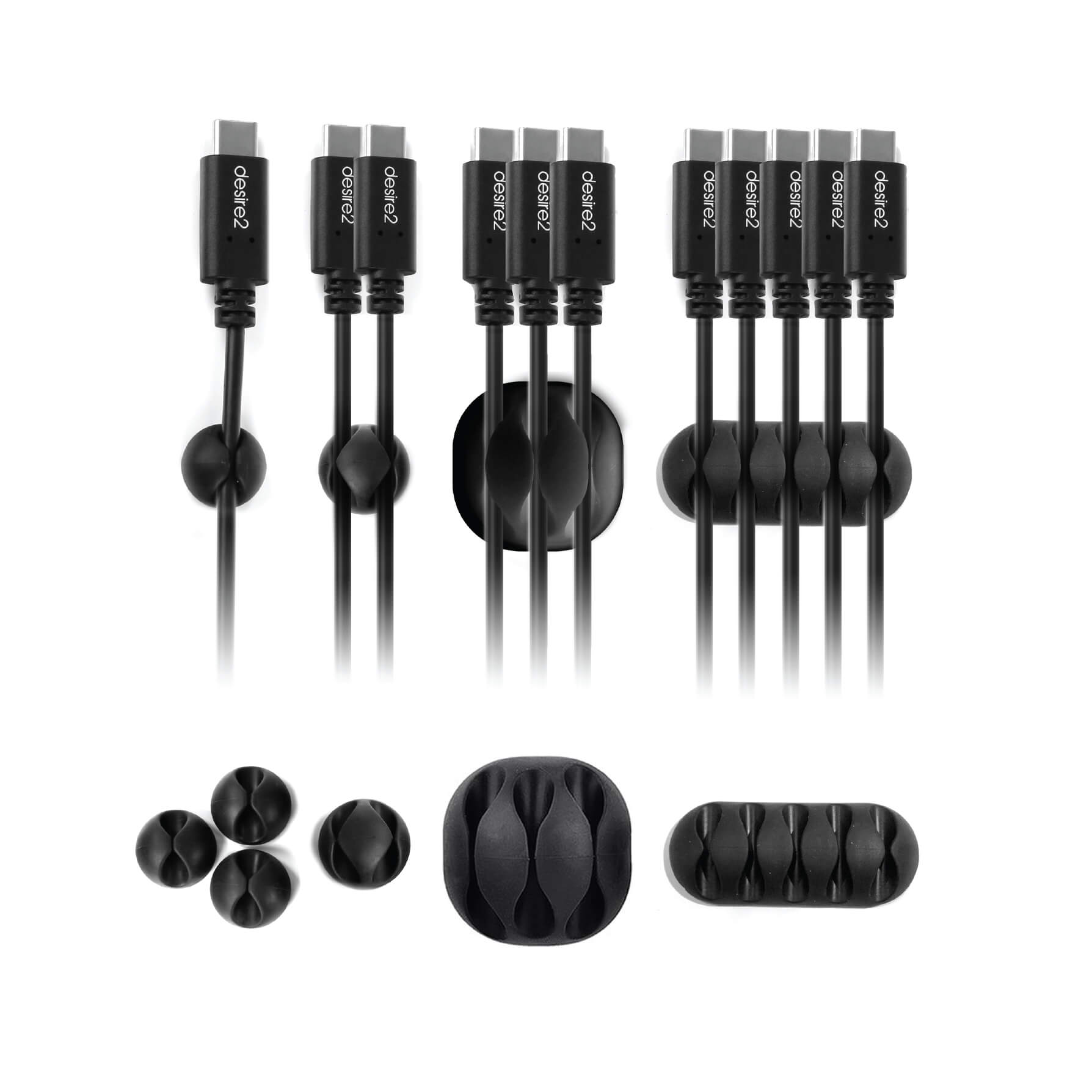 DESIRE2 Kabelclips Tidy 10pack Svart 4x1 kabel, 2x2 kablar, 2x3 kablar, 2x4 kablar 