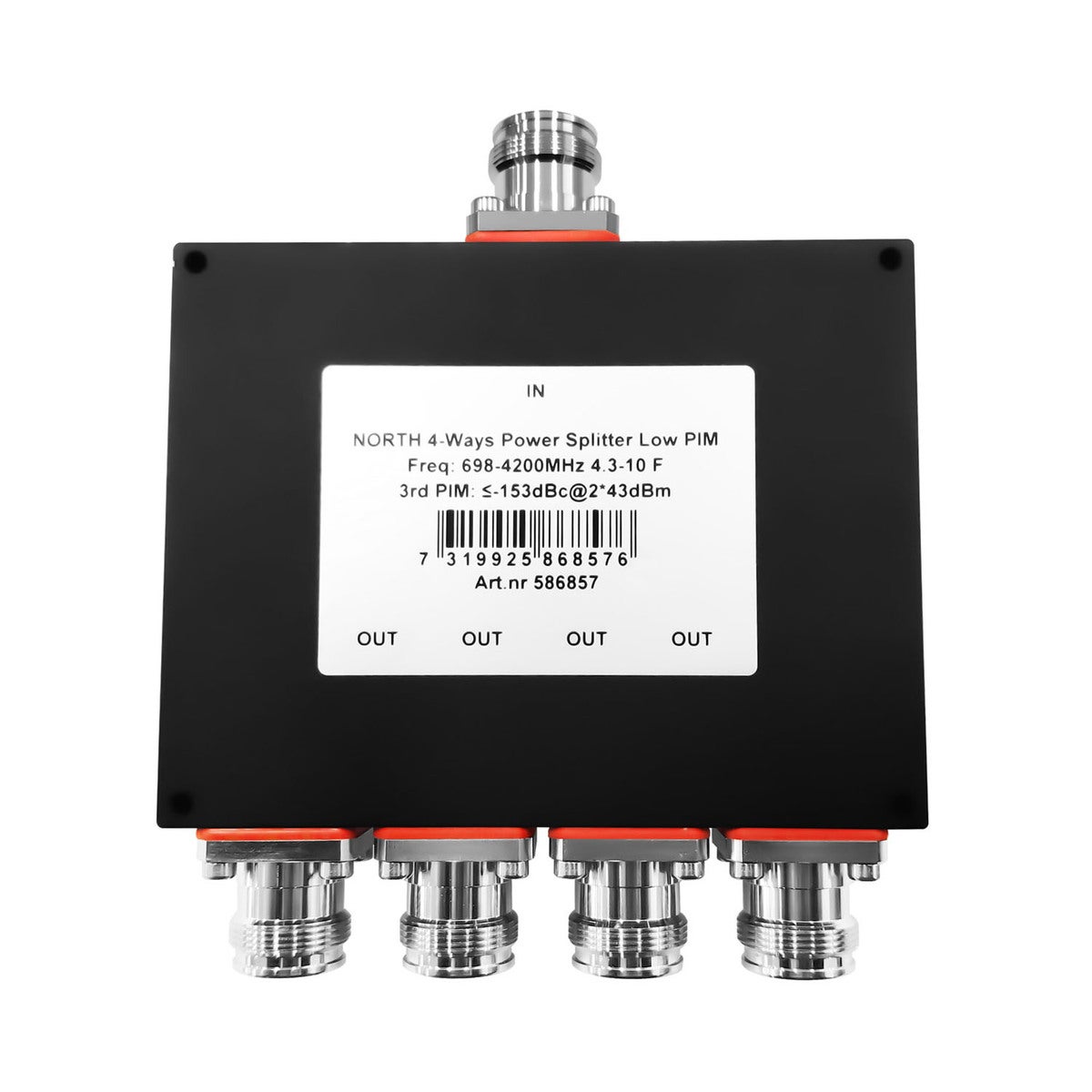 4-vejs Power Splitter 698-4200MHz, 4,3-10-hun, lav pim, ≥18dB isolation