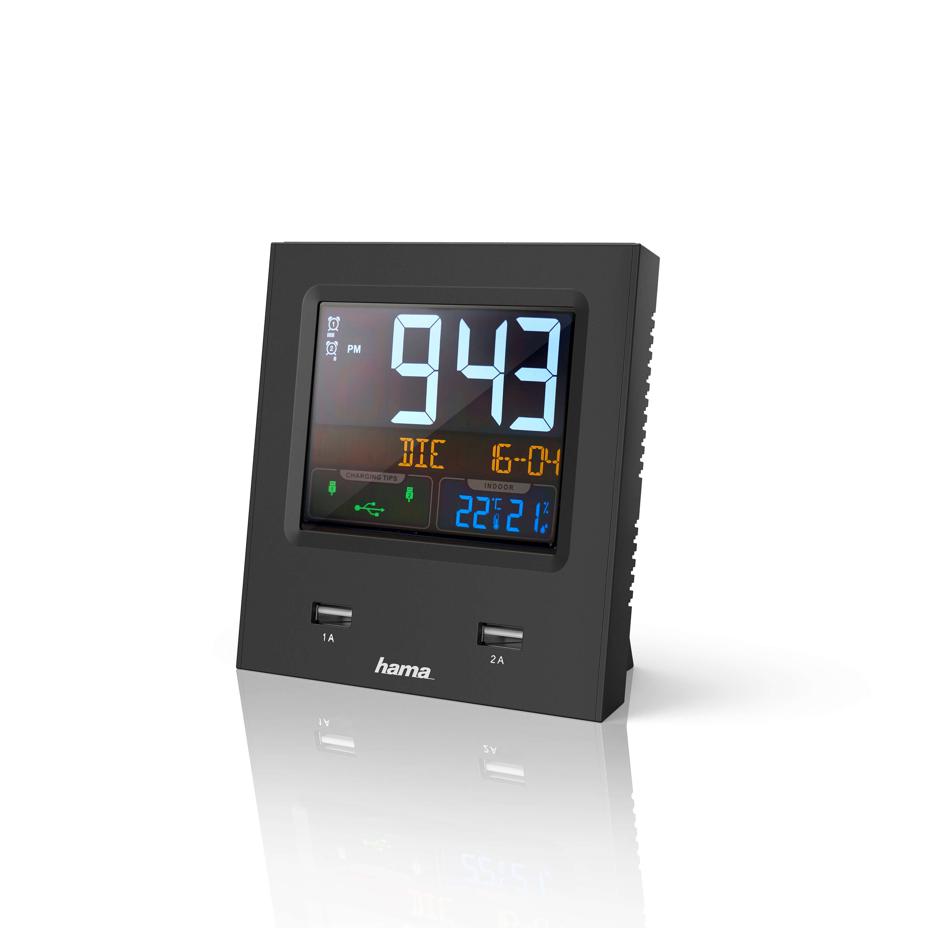 HAMA Alarm Clock Dual-USB USB-charging Black