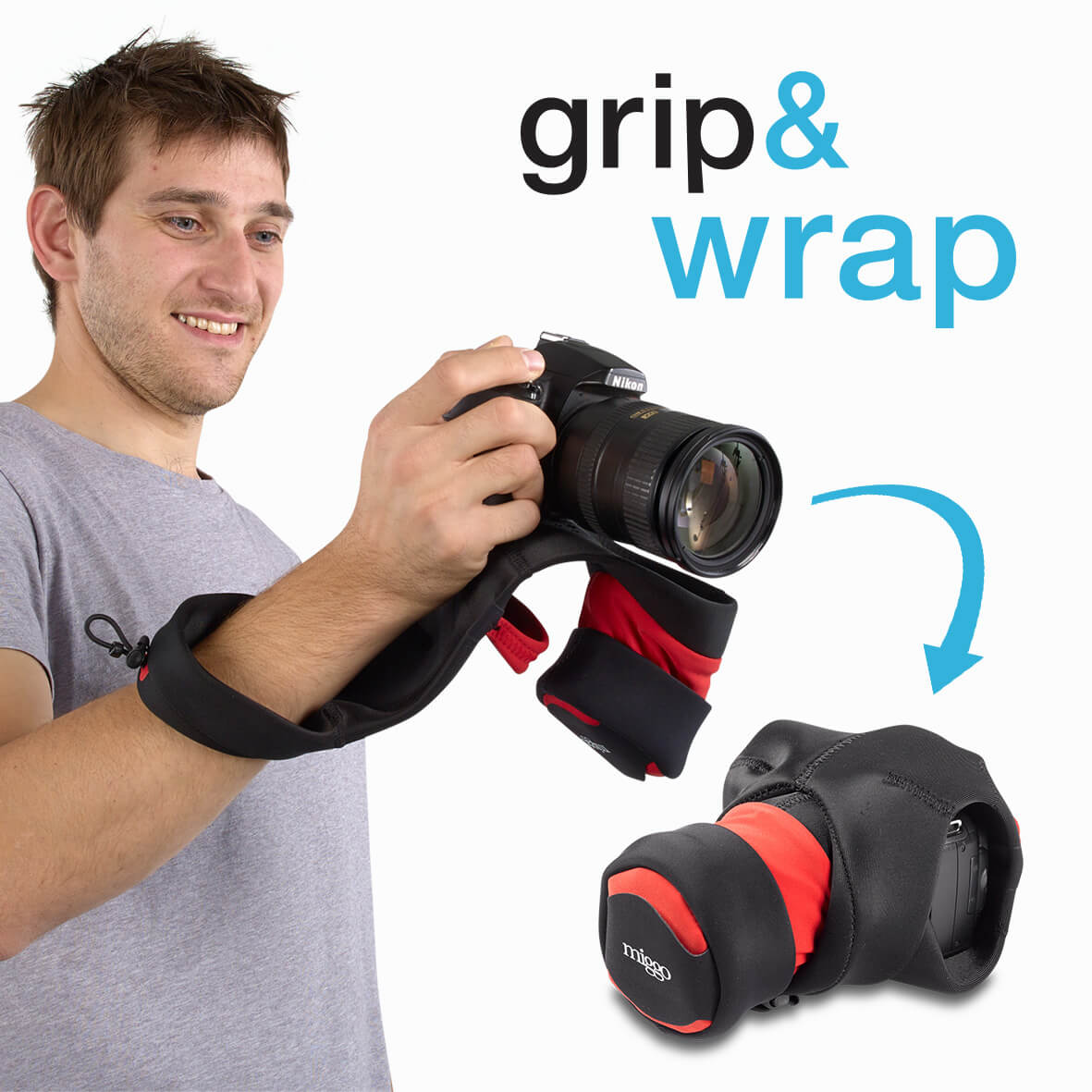 Protective Case with Grip Gri p and Wrap for DSLR, Black/Red