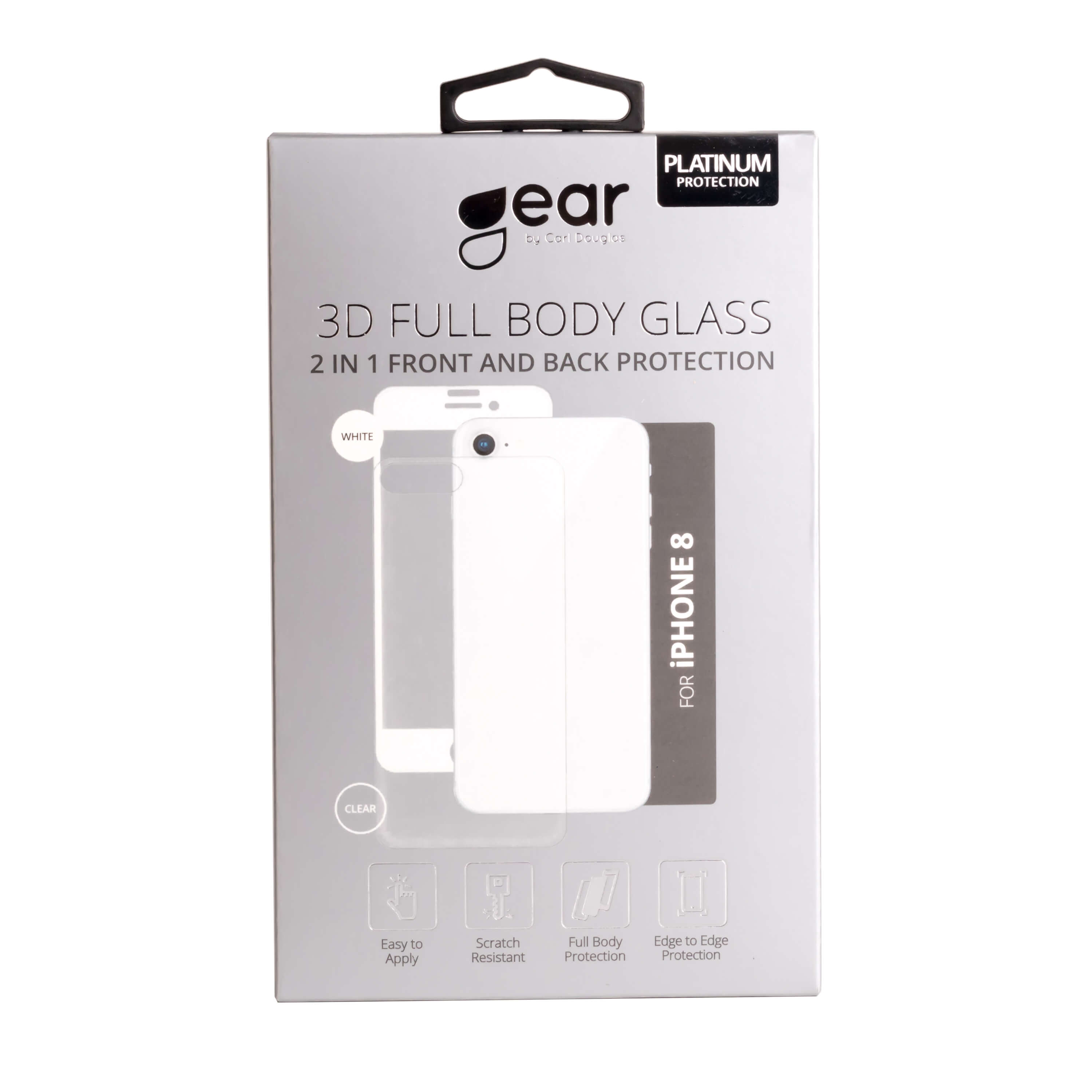 Glass Prot. 3D 2in1 Front & Back iPhone8 Edge to Edge White with Clear Back