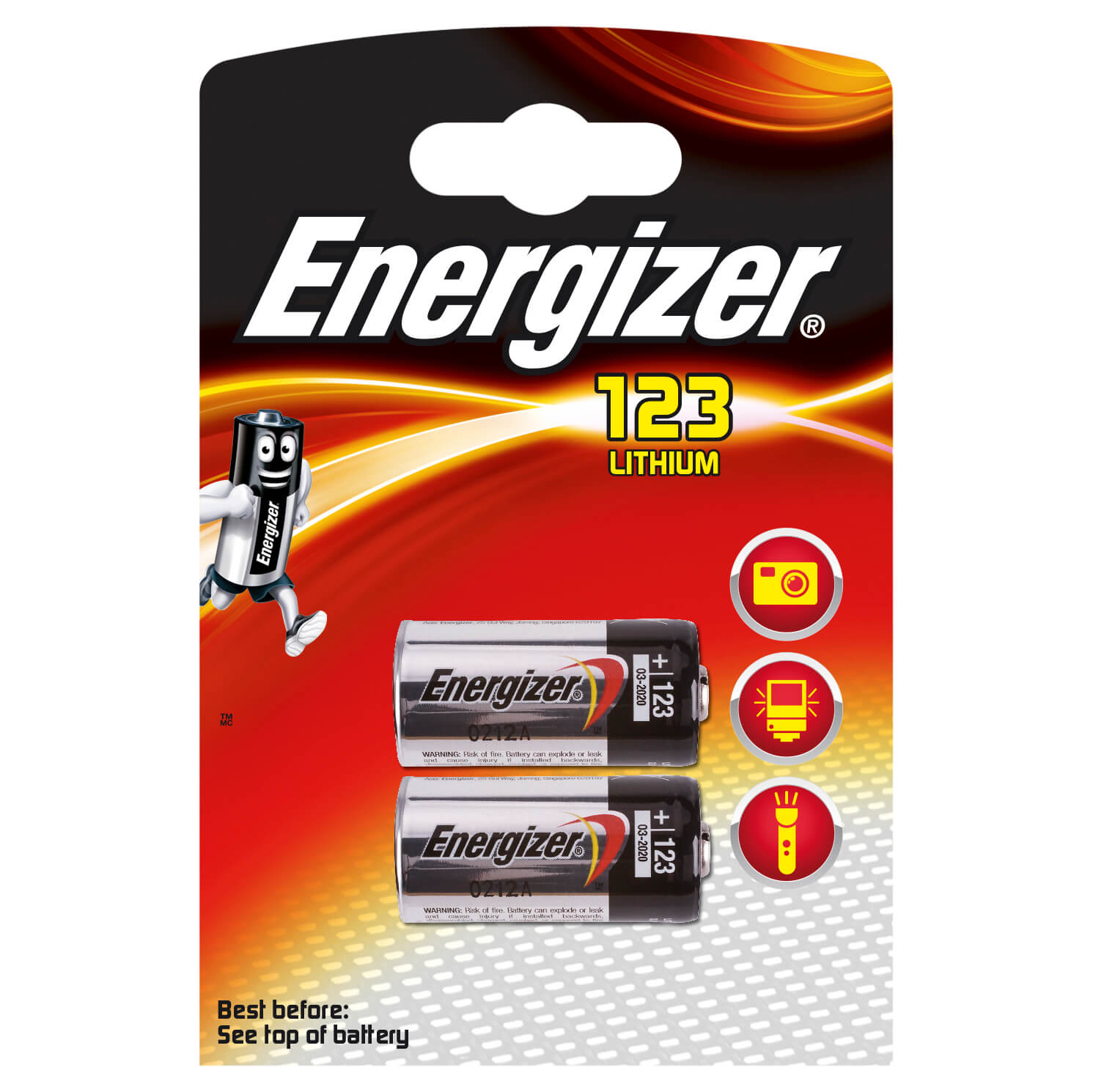 ENERGIZER Battery CR123 Lithium 2-pack