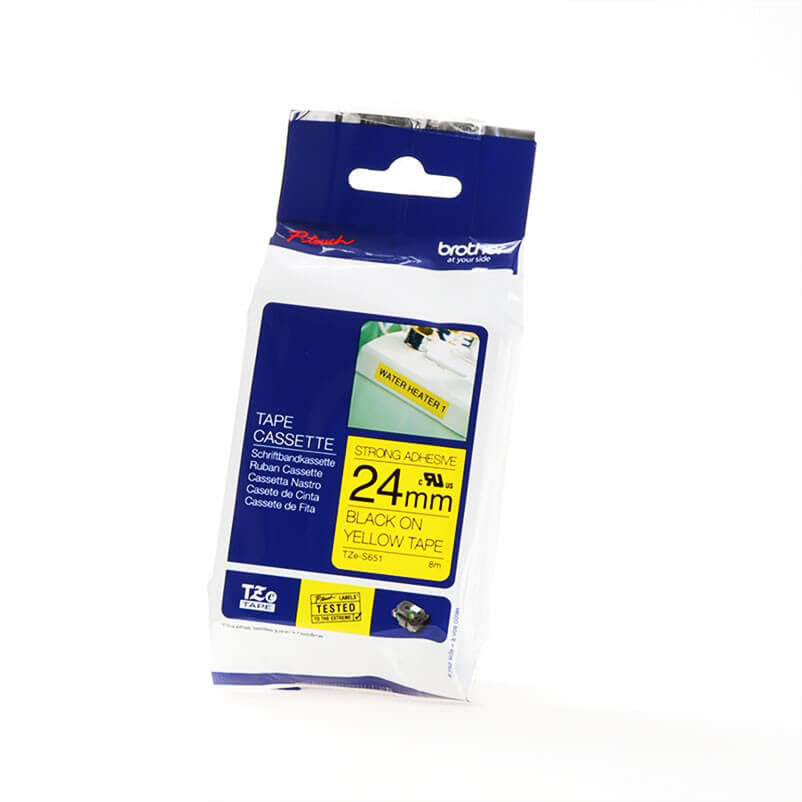 P-Touch TZE-S651 24mm Musta päälle Keltainen