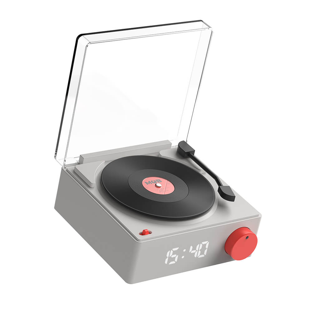 Speaker Alarm Clock Vinyl Retro Grey