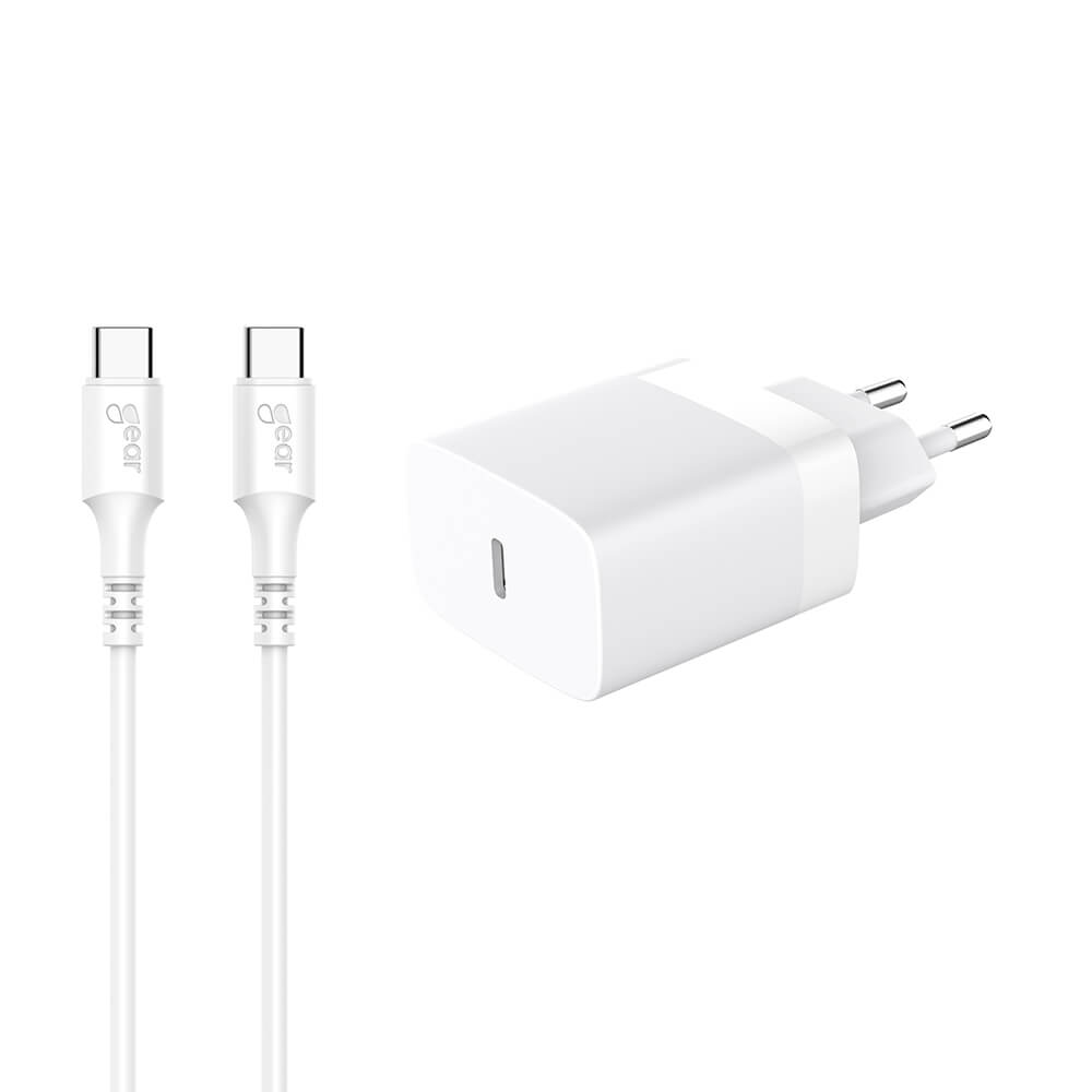 GEAR Charger 220V 1xUSB-C White PD/PPS 30W +1m Cable USB-C to USB-C