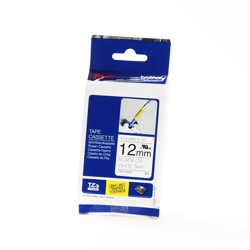 P-Touch TZE-FX231 12mm Musta päälle Valkoinen