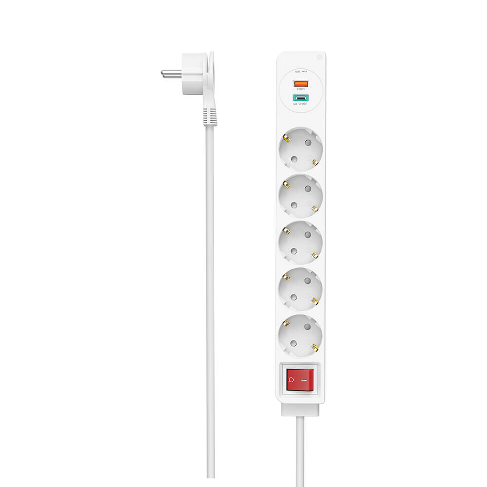 Power Strip 5-Way USB-C/A 18W PD 1.4m White