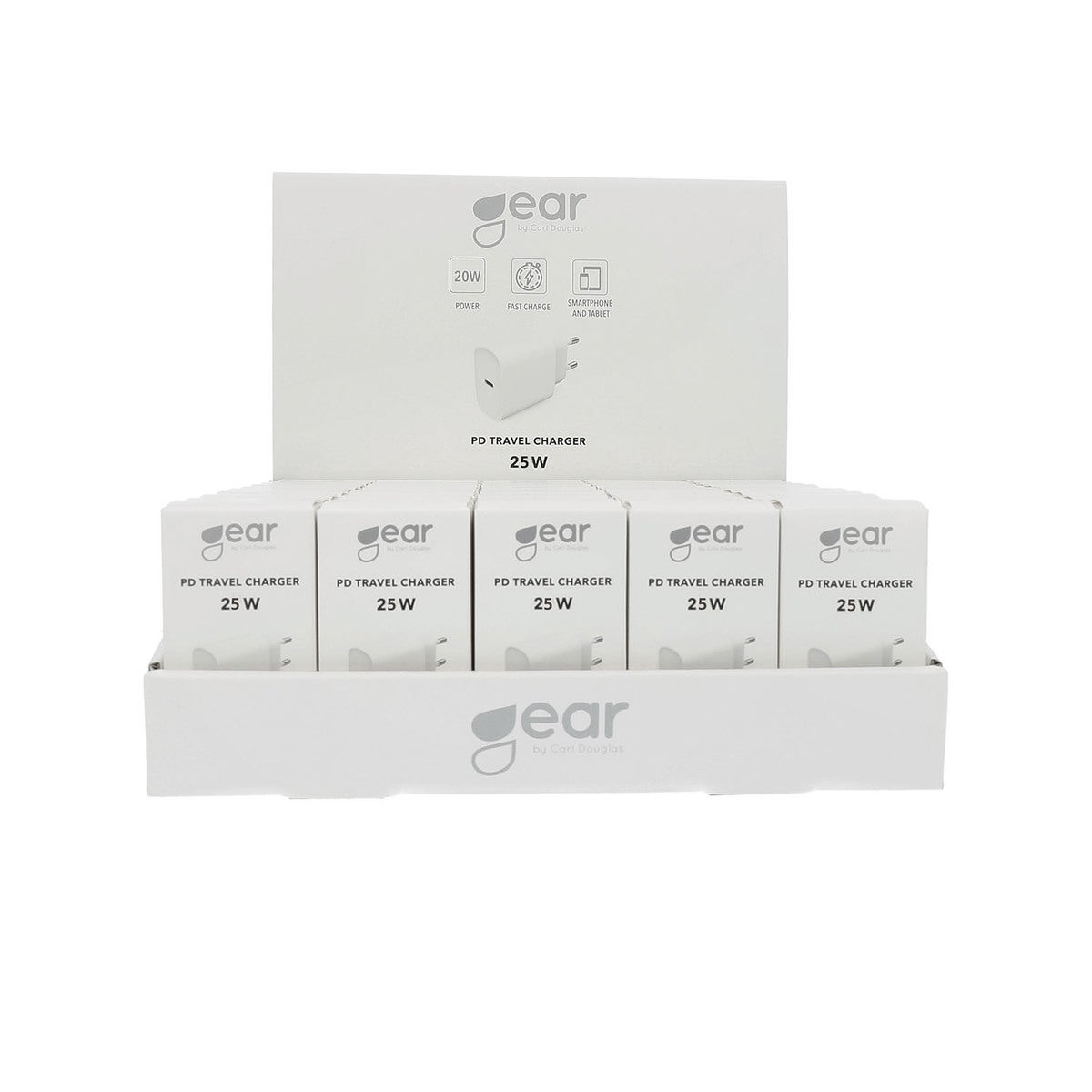 GEAR Charger 220V 1xUSB-C  PD 25W Bulk 50pcs White