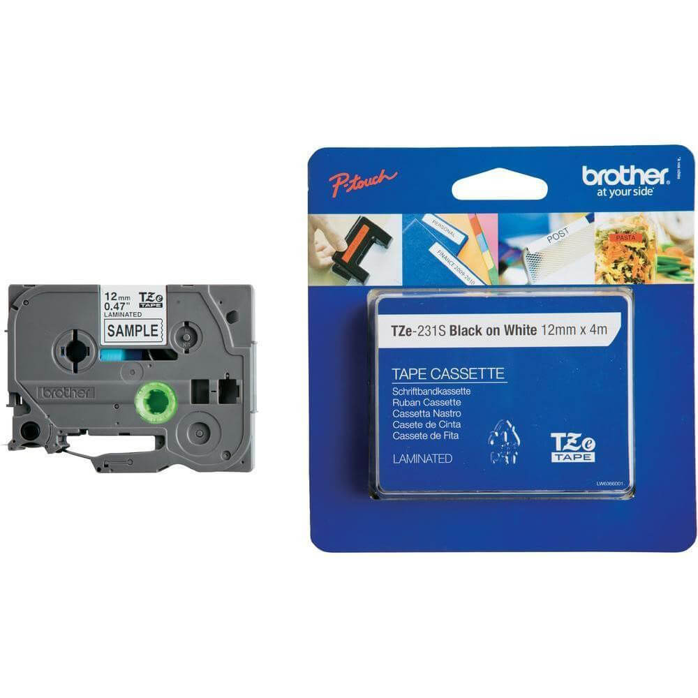 Tape TZE-231S 12mm Svart på Vit