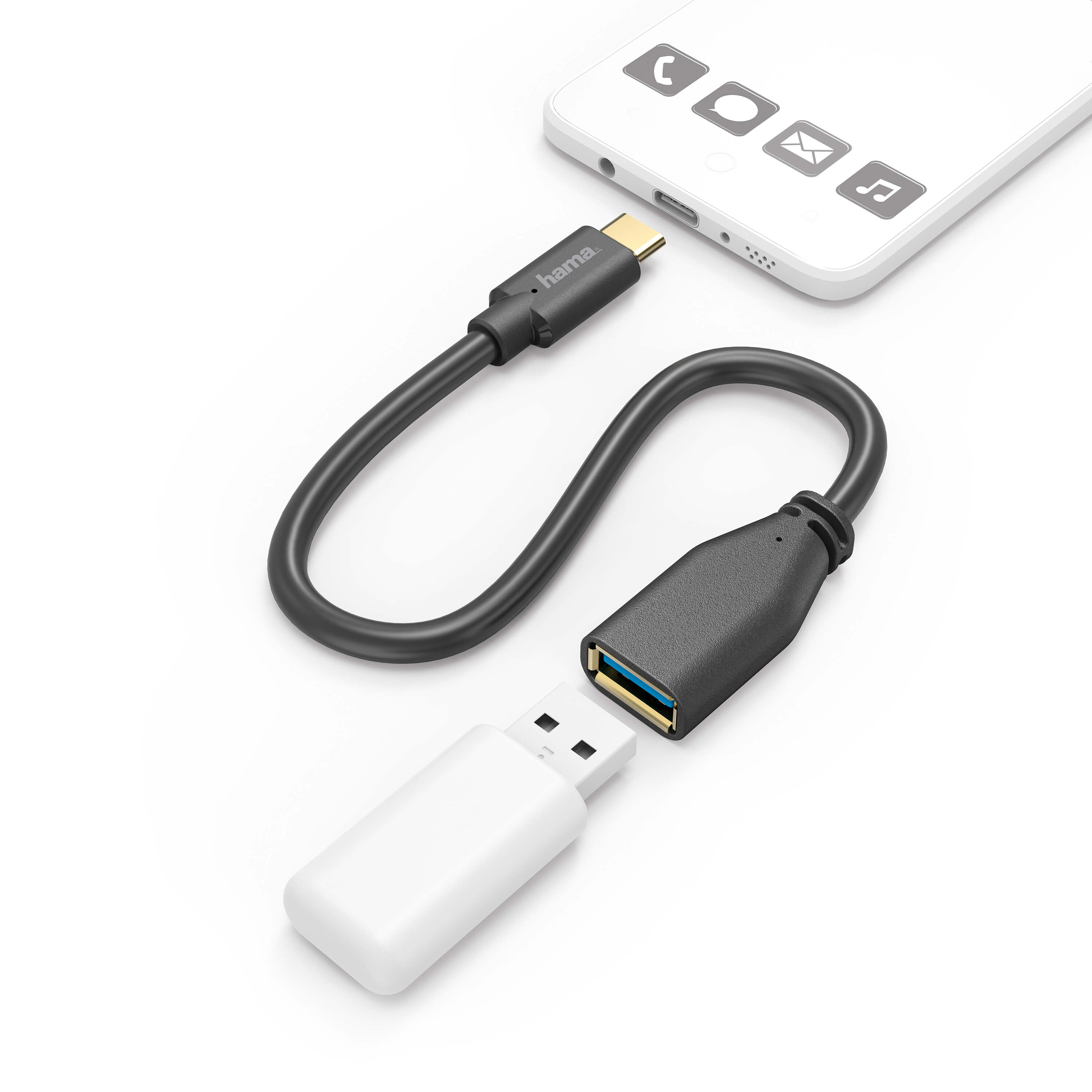 HAMA OTG Cable USB-C to USB-A Hona Black 0.15m