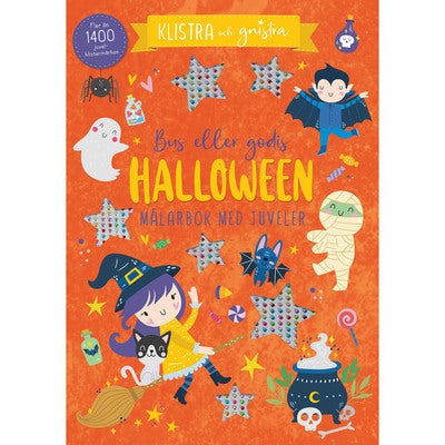 Klistra & gnistra: Halloween "Bus eller godis" - Målarbok med juveler