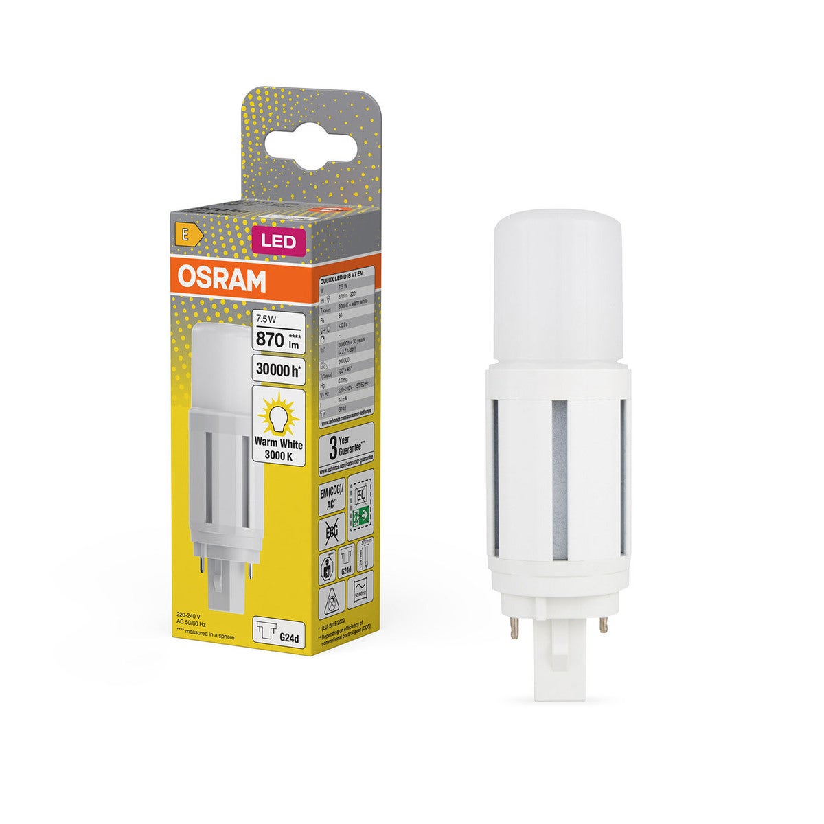 Valaistus Dulux LED D VT EM & AC Mains 7,5W 830 G24D