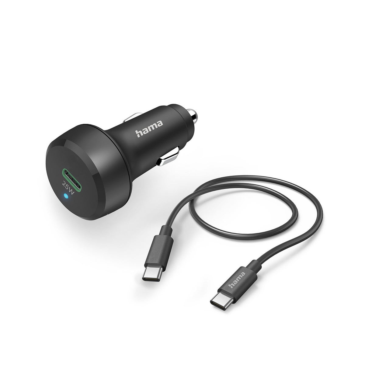 Biloplader 12-24V 1x USB-C PD 25W med USB-C Kabel Sort 1m