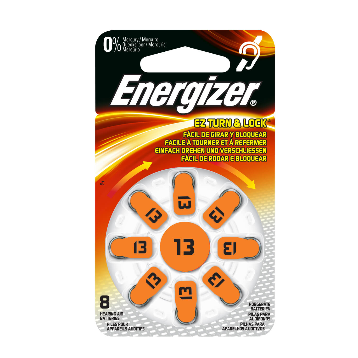 Hearing Aid Button Cell ZA 13 , 280 mAh, 1,4V, 8 Piece