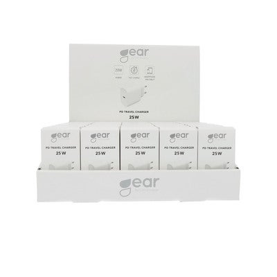 GEAR Charger 220V 1xUSB-C  PD 25W Bulk 50pcs White